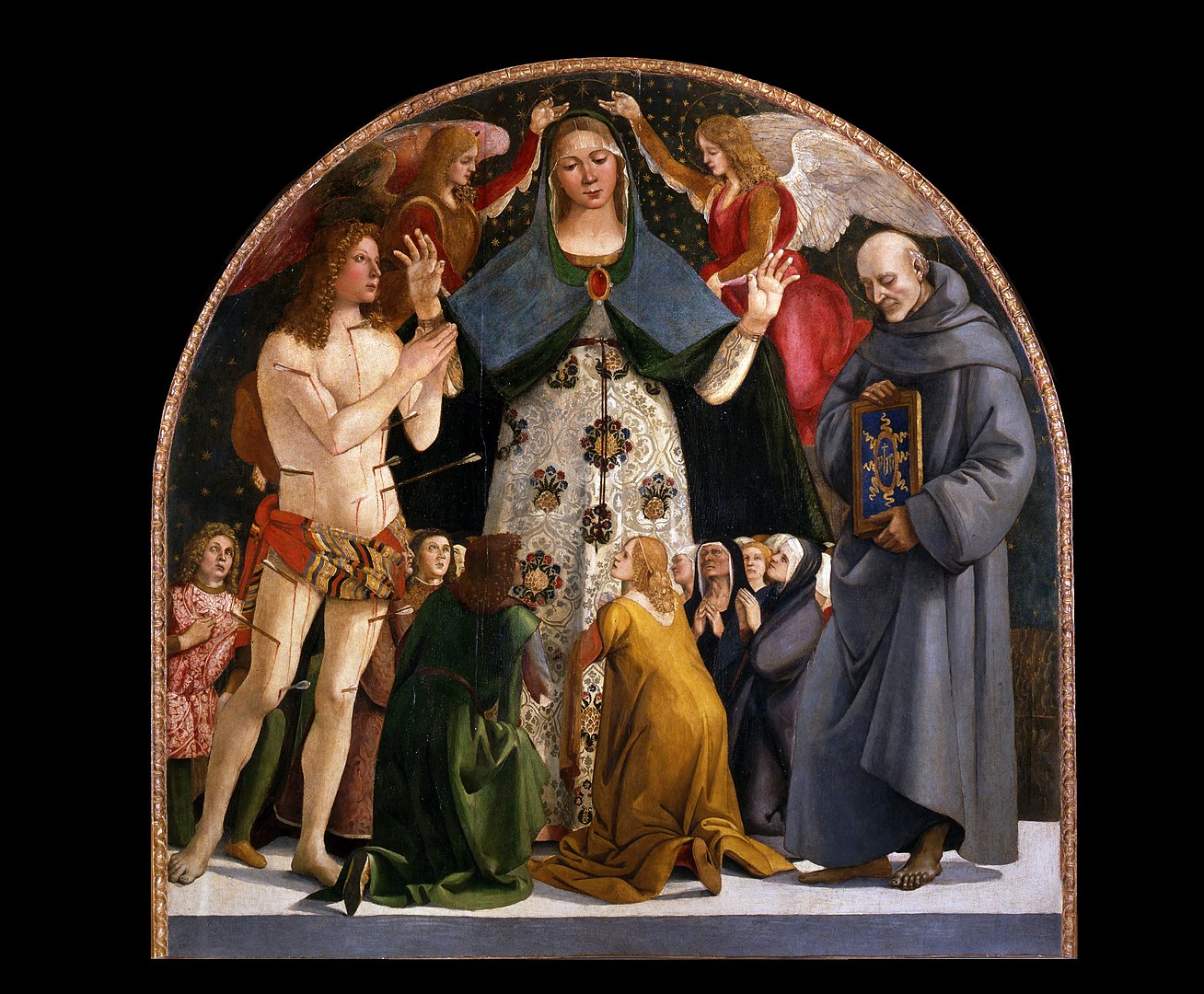 1308px Luca Signorelli Madonna of Mercy and Saints Sebastian and Bernardino da Siena Google Art Project