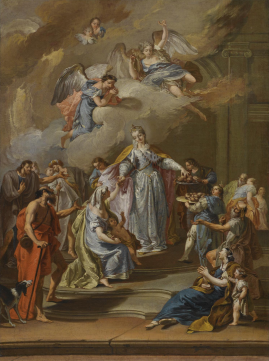 538px Saint Elizabeth of Portugal Distributing Alms Circle of Francesco Pittoni