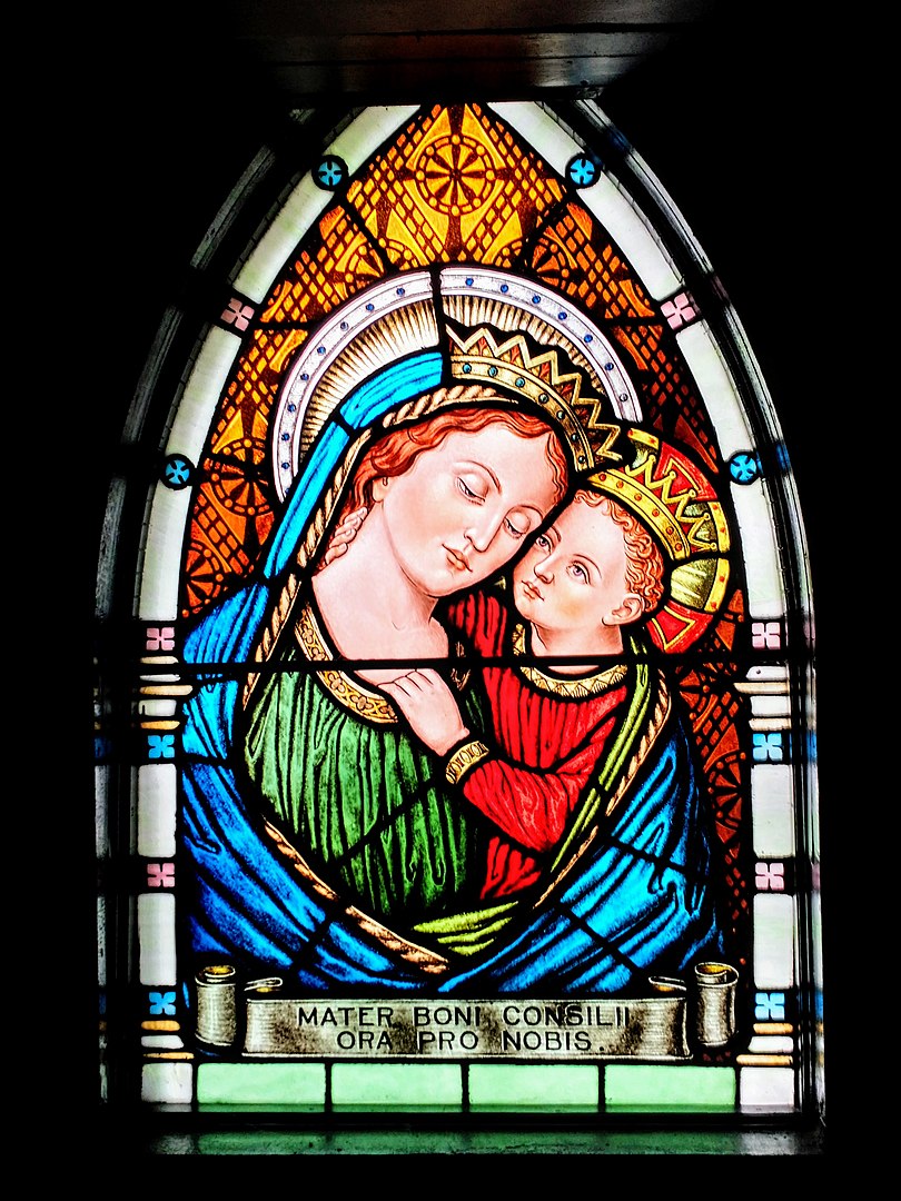 810px Immaculate Conception Church stained glass window view from interior of church 02
